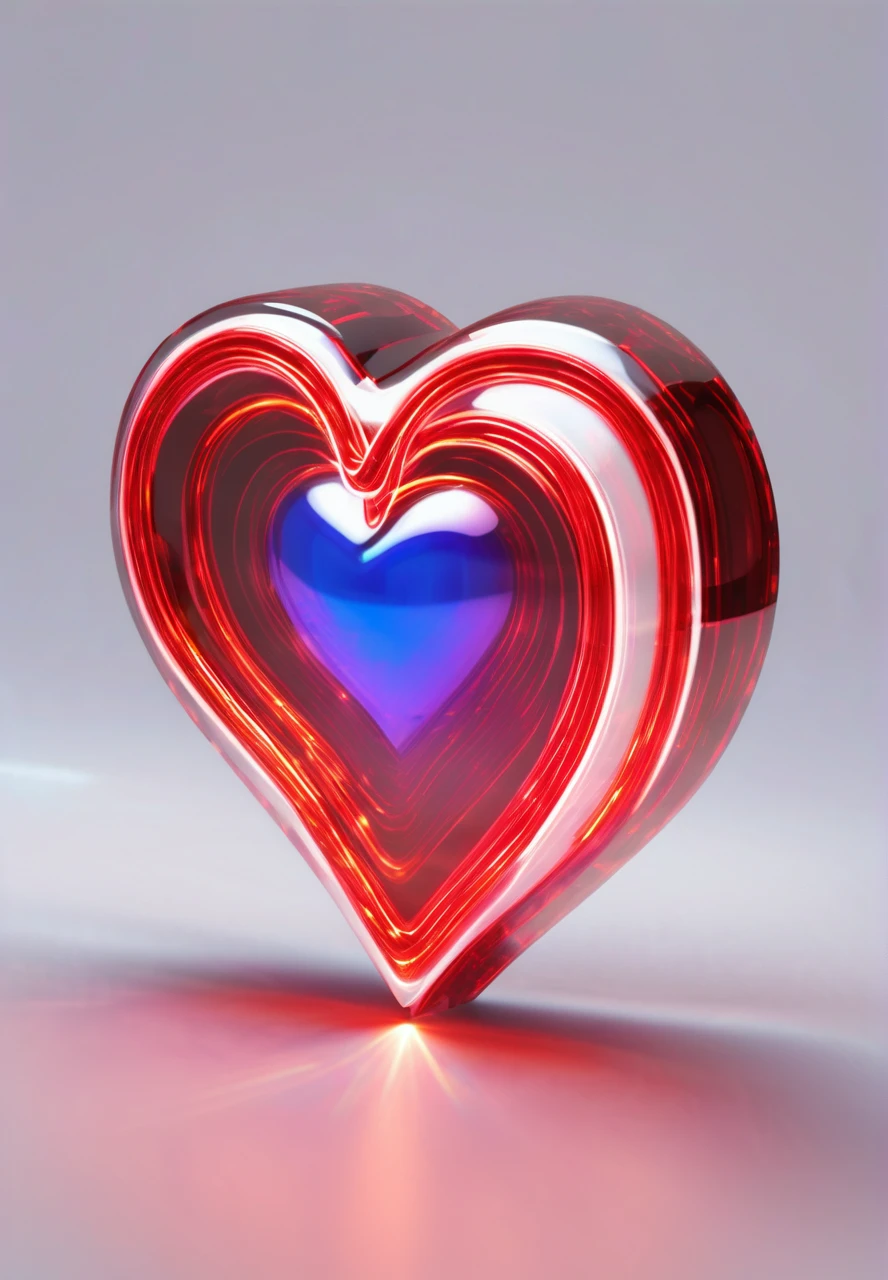 Translucent laser light heart，White background