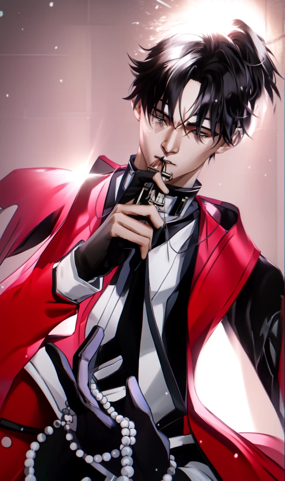 anime - style image of a man in a white shirt and black tie, anime key visual of elegant, makoto kano, shigenori soejima illustration, hijikata toushirou, handsome anime pose, beautiful androgynous prince, key anime art, gapmoe yandere grimdark, clamp style, style of hajime isayama