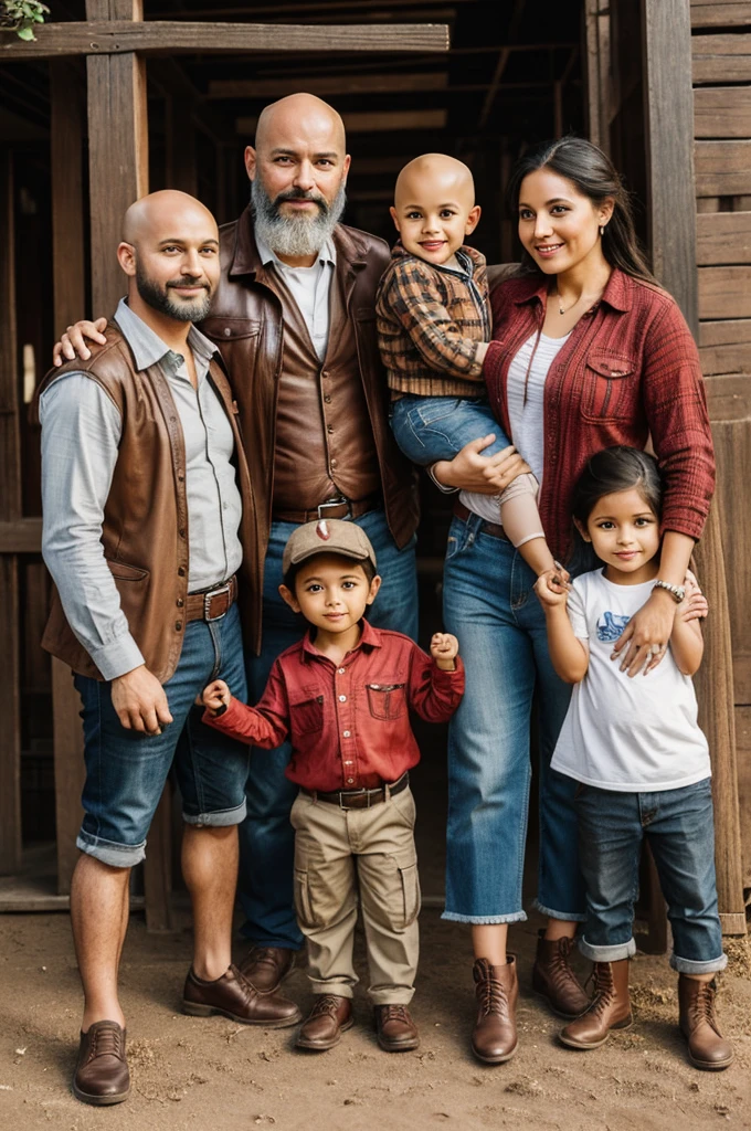 Make me a family - a Peruvian mother - a musician father, bald and with a beard -A daughter who looks like a model -A son dressed as Indiana Jones -A dachshund