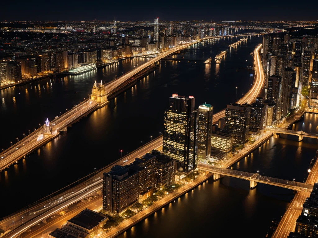 Night city scenery high-rise lights river