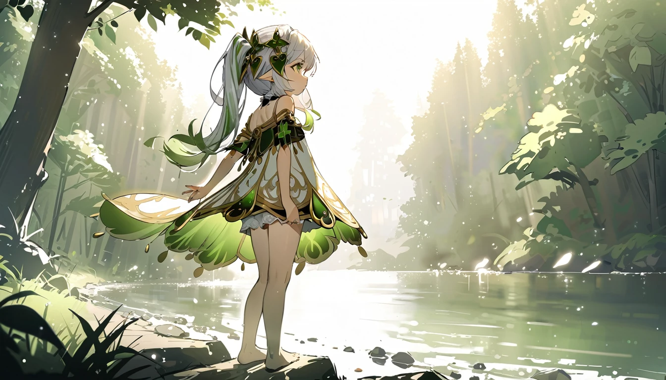 masterpiece,Highest quality,dispersion,alone,One girl, in the forest,Light particles, Light,Nahida,Green Eyes,Waterfront