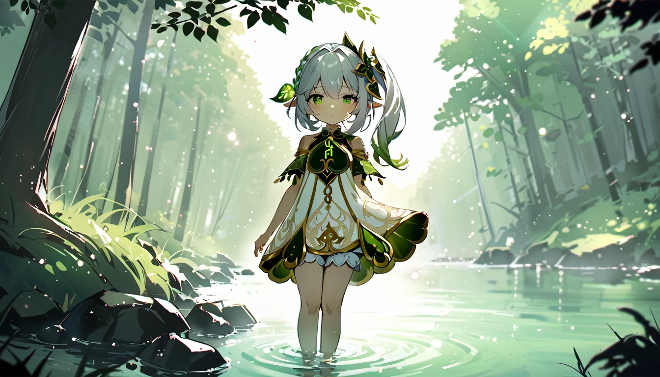 masterpiece,Highest quality,dispersion,alone,One girl, in the forest,Light particles, Light,Nahida,Green Eyes,Waterfront