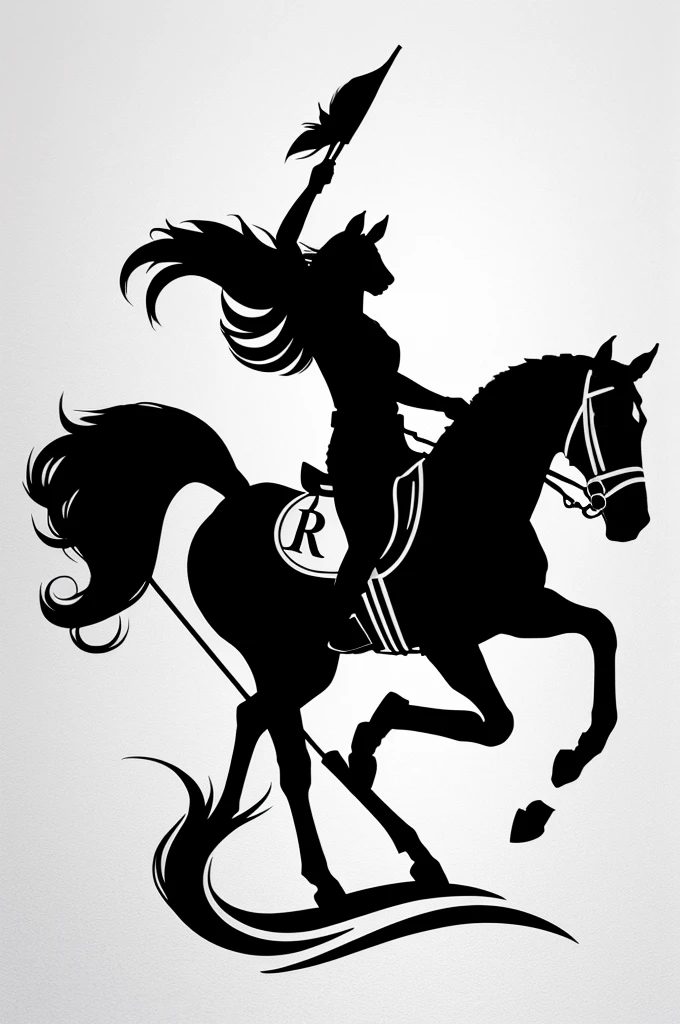 Create a horse logo with the initials RA on a white background with the silhouette in black
