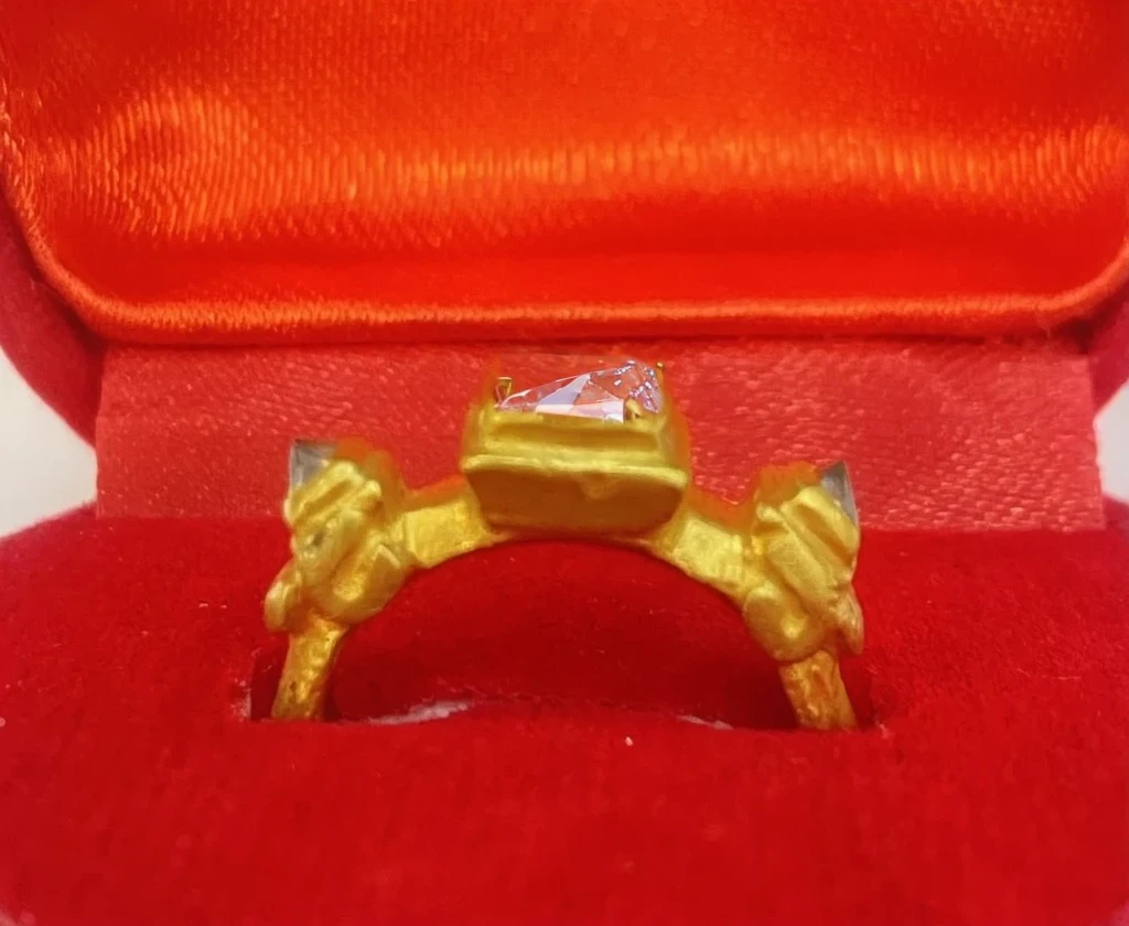 side view of a square polished diamond, easy polished, ancient thai traditional style, high detail, photorealism