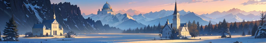High quality masterpiece,scenecy,small church, ambient sky, mountain, natural scenery, outdoor, pixiv,concept-art,Lofi art style,Reflectors, by makoto shinkai, lofi art, beautiful anime scenes, Anime landscapes, Detailed scenery, in style of makoto shinkai, style of makoto shinkai,Detail enhancement