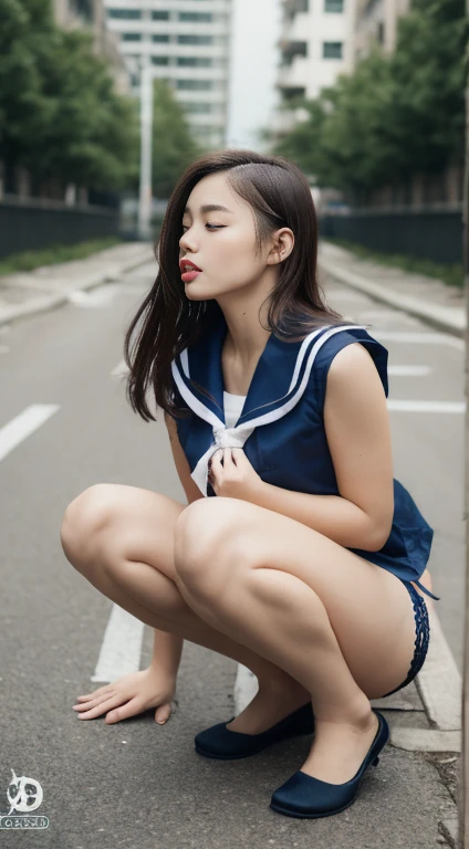 (((Squatting with legs spread wide:1.45)))、、(((Sexy panties:1.25)))、(((Sexy breasts:1.05)))、((Highest quality, 8K, Tabletop:1.3, 1 Girl, beautiful girl)), cute, dynamism, Detailed face, Detailed skin, Fine grain, Detailed lips, Detailed fingers, Mouth details, Detailed teeth, Detailed tongue, Round eyes, Realistic, RAW Photos, Natural light, Round ass, Toned Legs, (close your eyes, Sailor suit), Wavy Hair, Pixie Cut, nap, Sitting on a bench, Outdoor, Spread your legs, Big Breasts, Place your arms behind your back