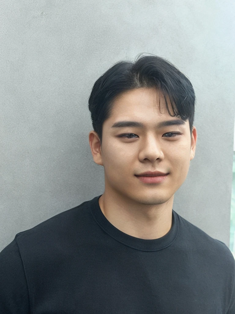 Best Quality, 8k, Masterpiece, (Portrait: 1.3), (photo realistic:1.4), (hyper realistic:1.4), Sharp Focus, looking at viewer, (smoother lighting:1.1), (increase cinematic lighting quality:0.9), realistic lighting, backlighting, light on face, ray trace, (brightening light:1.2), (Increase quality:1.4), sharp detail, (best quality real texture skin:1.4), finely detailed eyes, black_eyes, finely detailed face, 25 year old Korean man, (white formal_shirt:1.4), (Create an image maintaining the original base model hairstyle:1.5)