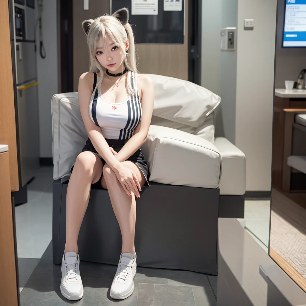 solo、1girl、full-body portraits、sleeveless、White-colored skin,Large Breasts,