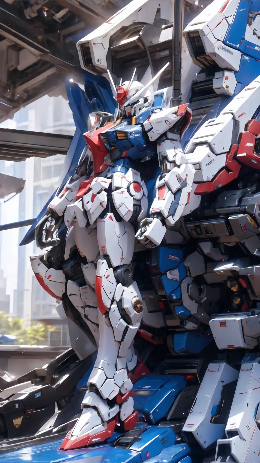 Real、high resolution、8K,Strike Freedom、Space Battleship Hangar、Waiting、Cockpit open