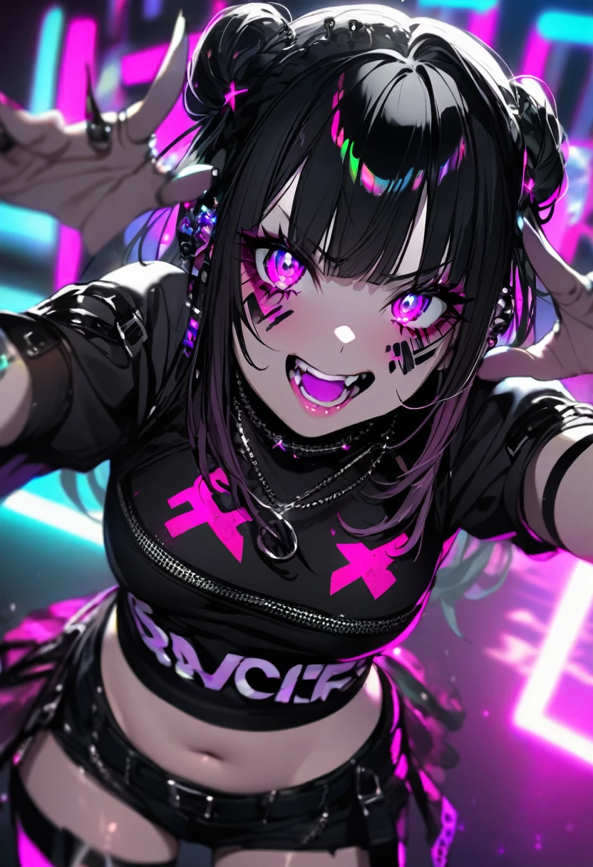 Alternative, goth girl dressed for rave music, or electronic dance music.