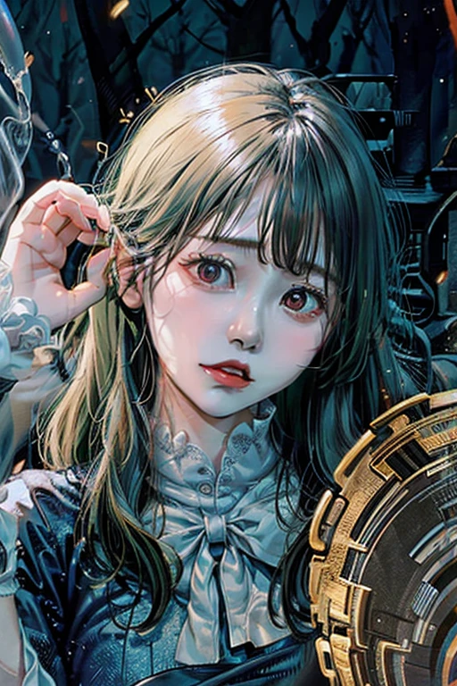 BREAK , photo manipulation, altered realities, fantastical scenes, digital artistry, creative editing,1 girl, distorted , Junji Ito , creepy ,