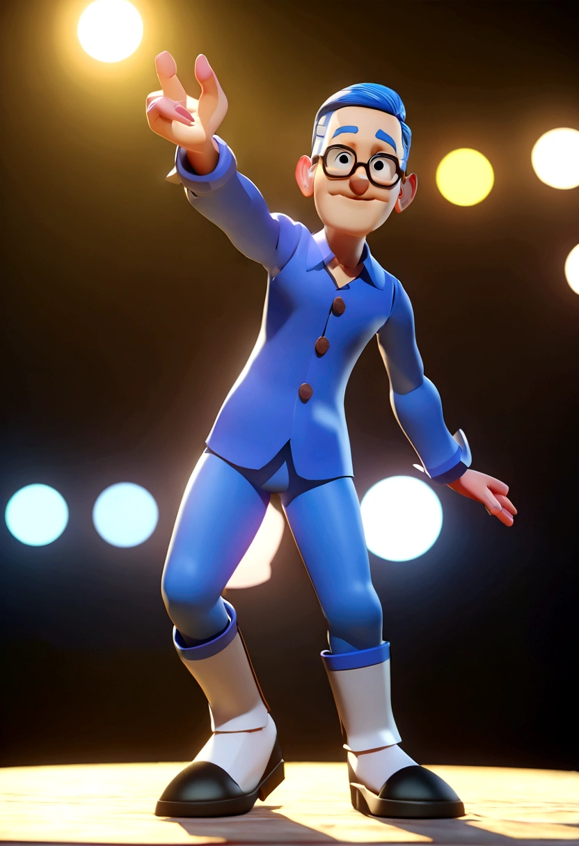 Cartoon character of a man wearing black glasses and a blue shirt, um personagem animado, Caractere estilizado, animation style rendering, 3D estilizado, Arnold Maya render, 3 d render stylized, toon render keyshot, Personagem 3D, Personagem 3D, 3d rendering stylized, 3 d character render, personagem de desenho animado, Personagem de close up, Pose de personagem, (Estilo Pixar) (master part:1.2) (Bokeh) (best quality) (pele detalhada) (textura detalhada) (8k) (argila) (Cinematic lighting) (foco nítido，Senta e vaza a parte superior do corpo