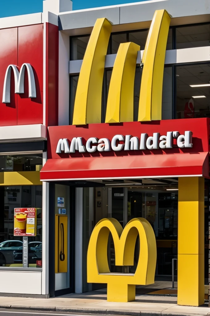 The McDonald's logo where included within the logo, a cat and a dog cutely hugging. The logo is surrounded by clouds at sunset time
