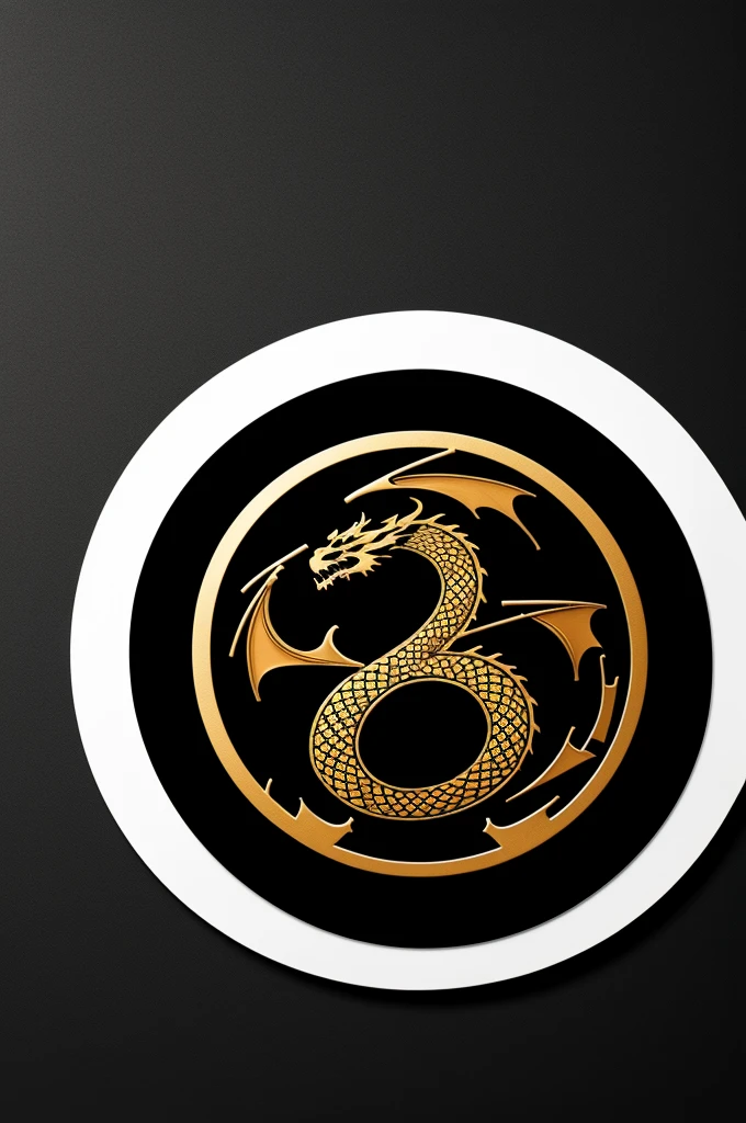Create a circular logo with a black background and in the center a letter R with a dragon