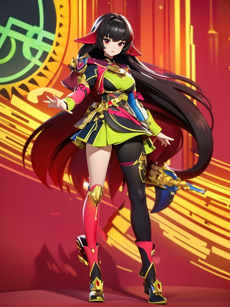 Seizo Watase style, Simple Line Initialism，Abstract art, 3d character, colorful hearts ,(((The most beautiful girl of all time))),  (full body 1.2), only girl, long hair, jungle background, 25 year old, full body, (((8k))),, (((3d))),, black hair, cowlboy suit, dark red hair