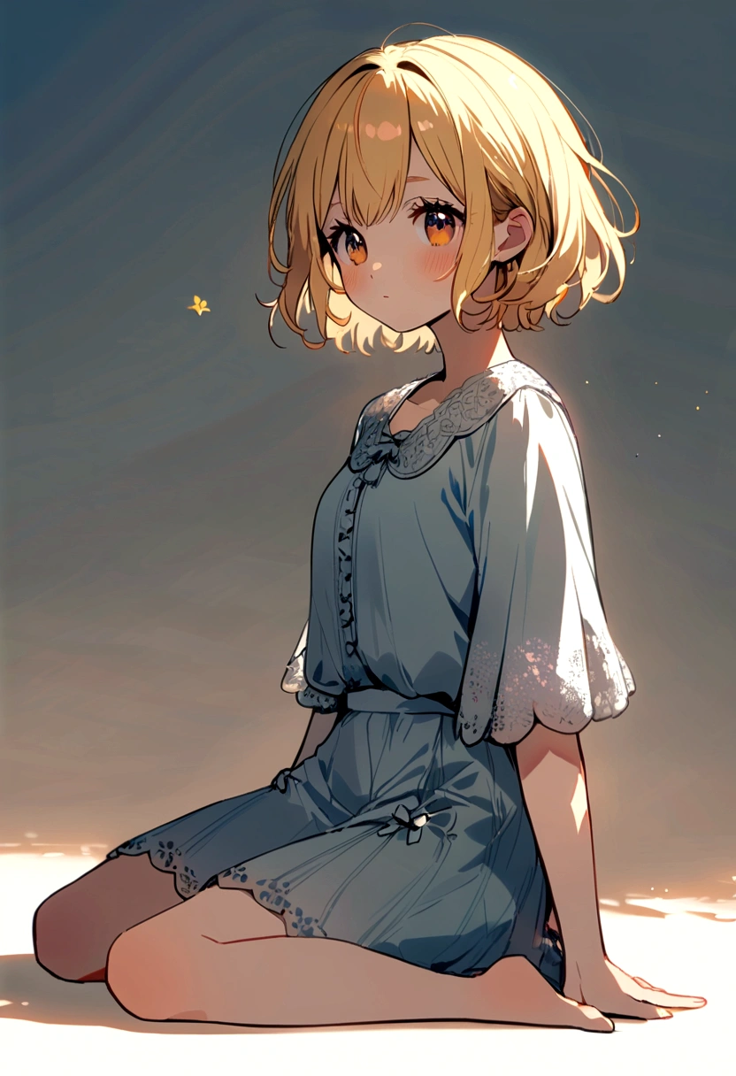 girl, whole body, short hair, Blonde Hair, small, yellow