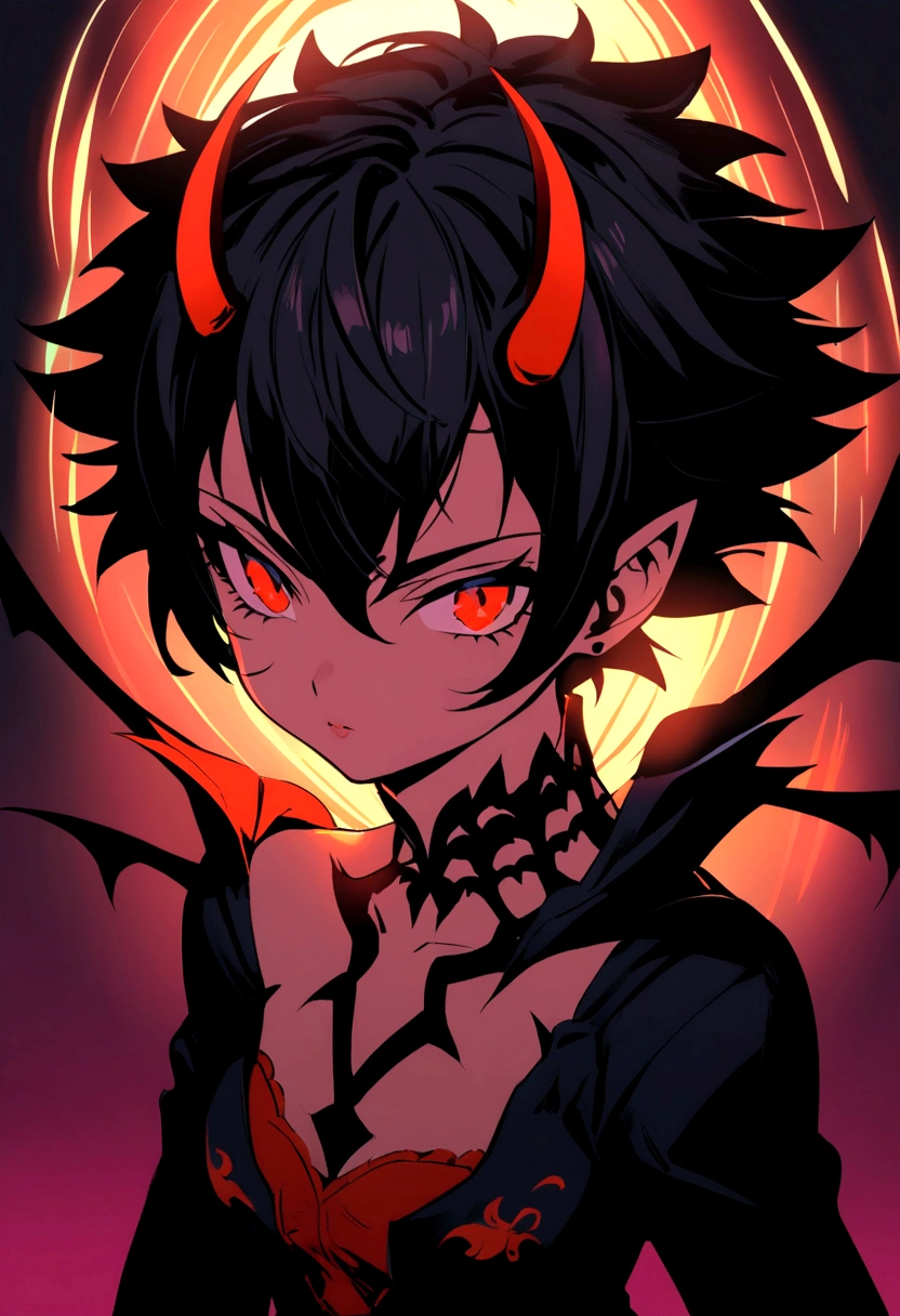 .short hair with a red streak
. full of scars
. usa piercing
. personagem de my hero academy
. It has black wings with red