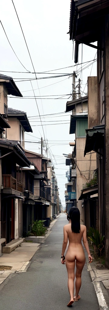 Residential Street、Naked girl in the distance、tits