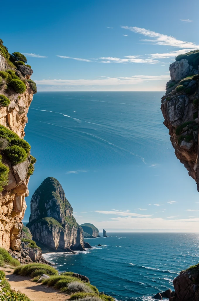 An immense landscape with a sea in the background