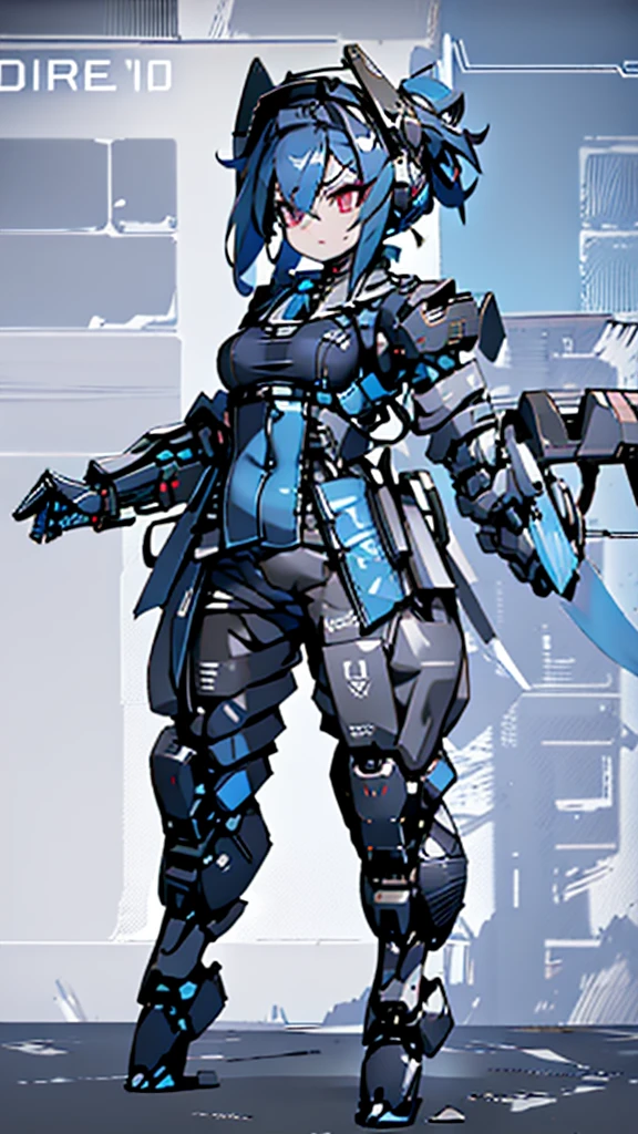 Beautiful girls、Incredible quality 4k vtuber、Red eyeultiple colors、Blue hair and black hair、Graphical studio for PC with microphone and LED lights、Cyberpunk Gamer 、android、Blue clothes、Two-line clothing、Short sleeve、Shorts、Scarf、Combat uniform、Knee-high、Headdress、Short pigtails、Stars in my eyes、Star motif、front、Standing posture、His face is split open, revealing the machine.Serviced、Pointing towards tomorrow