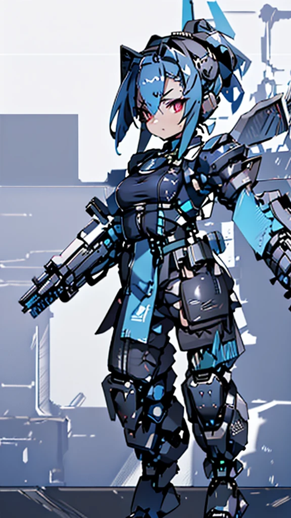 Beautiful girls、Incredible quality 4k vtuber、Red eyeultiple colors、Blue hair and black hair、Graphical studio for PC with microphone and LED lights、Cyberpunk Gamer 、android、Blue clothes、Two-line clothing、Short sleeve、Shorts、Scarf、Combat uniform、Knee-high、Headdress、Short pigtails、Stars in my eyes、Star motif、front、Standing posture、His face is split open, revealing the machine.Serviced、Pointing towards tomorrow