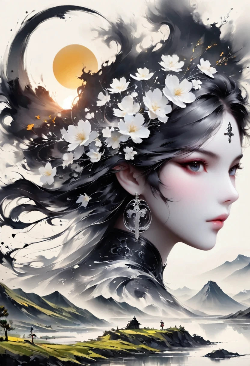 (Lots of white space:1.5)，(Lots of white space around:1.6), White background, simple, Minimalism, abstract,Freehand，Aesthetic，black and white，Ink Painting，antiquity，a mountain，sunrise，一幅abstract的艺术插图, author：Li Song, Arte no estilo de Guweiz, arte shin jinyoung, Obra-prima de Guweiz, Ross chart 1. 0, Beautiful digital illustrations, Inspired by non-WLOP, simple數位藝術, jingna zhang, Guweiz, Stunning digital illustrations