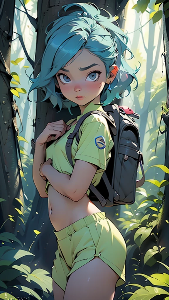 ((Game architecture icon, Game Icon)), (Explorer, Carrying a backpack, roupa de Explorer, There is a sword in the backpack, Hanging Lanterns,  Blue Hair, Majestic face, in the forest), Reasonable structure, HD, Game Icon, Perfect job, Complex design, Game Model, Impressive lighting, C4D, oc rendering, Film edge light, Fine light, First job, Super Detail, Epic Composition, 超HD, high quality, mais high quality, 32k

(Not suitable for working hours:0.55), ((flat chest, Flat belly, baby face)), (((Vibrant colors))),((3d)), (Intense colors)