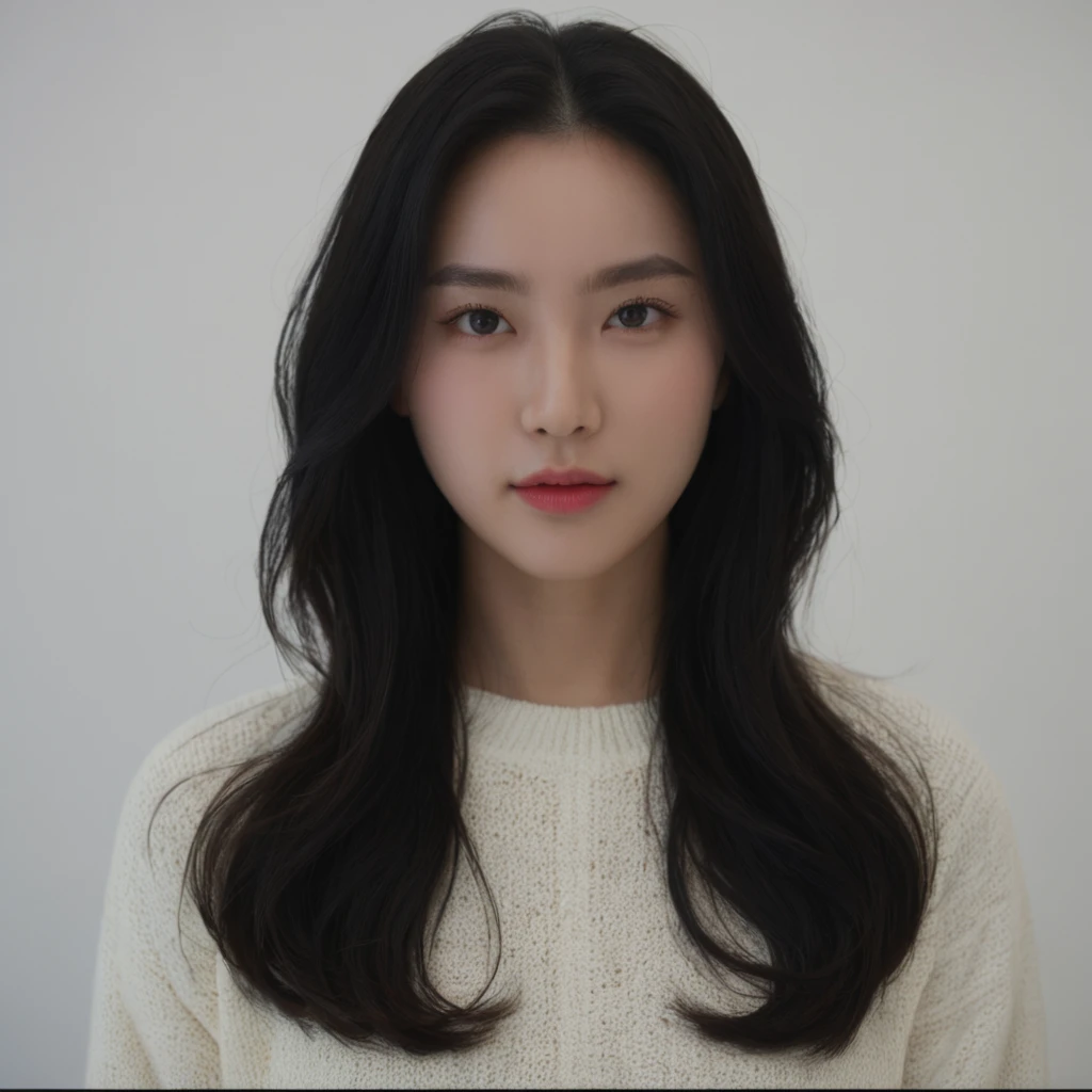 Best Quality, 8k, Masterpiece, (Portrait: 1.3), (photo realistic:1.4), (hyper realistic:1.4), Sharp Focus, looking at viewer, (smoother lighting:1.1), (increase cinematic lighting quality:0.9), realistic lighting, backlighting, light on face, ray trace, (brightening light:1.2), (Increase quality:1.4), sharp detail, (best quality real texture skin:1.4), finely detailed eyes, black_eyes, finely detailed face, 25 year old Korean woman, (white formal_shirt:1.4), (Create an image maintaining the original base model hairstyle:1.5)