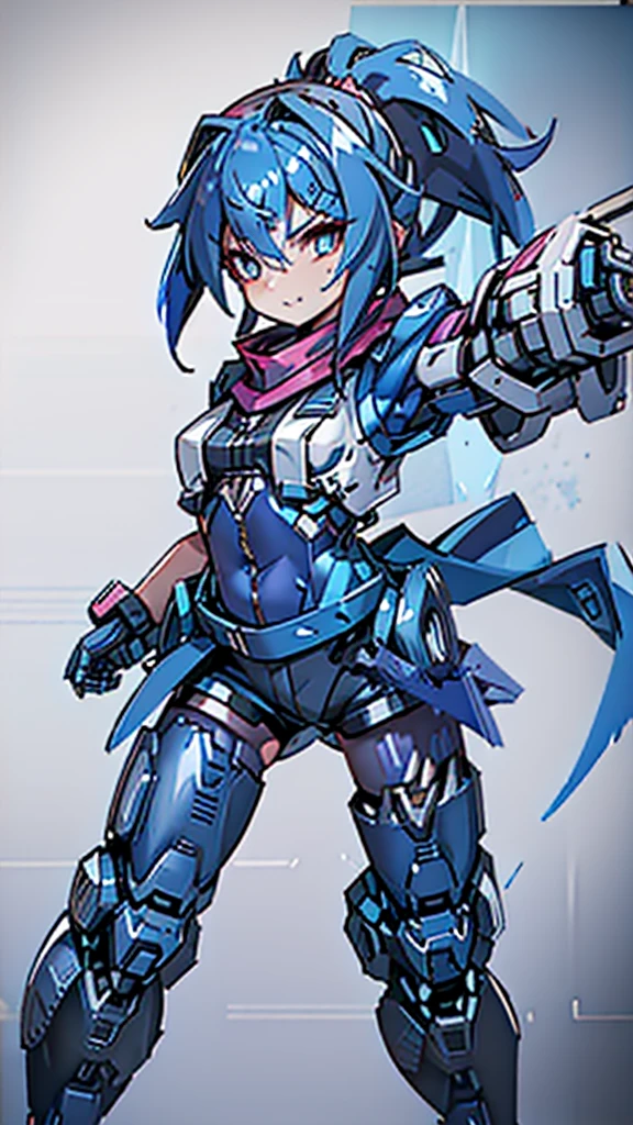 Beautiful girls、Incredible quality 4k vtuber、Red eyeultiple colors、Blue hair and black hair、Graphical studio for PC with microphone and LED lights、Cyberpunk Gamer 、android、Blue clothes、Two-line clothing、Short sleeve、Shorts、Scarf、Combat uniform、Knee-high、Headdress、Short pigtails、Stars in my eyes、Star motif、front、Standing posture、His face is split open, revealing the machine.Serviced、Pointing towards tomorrow