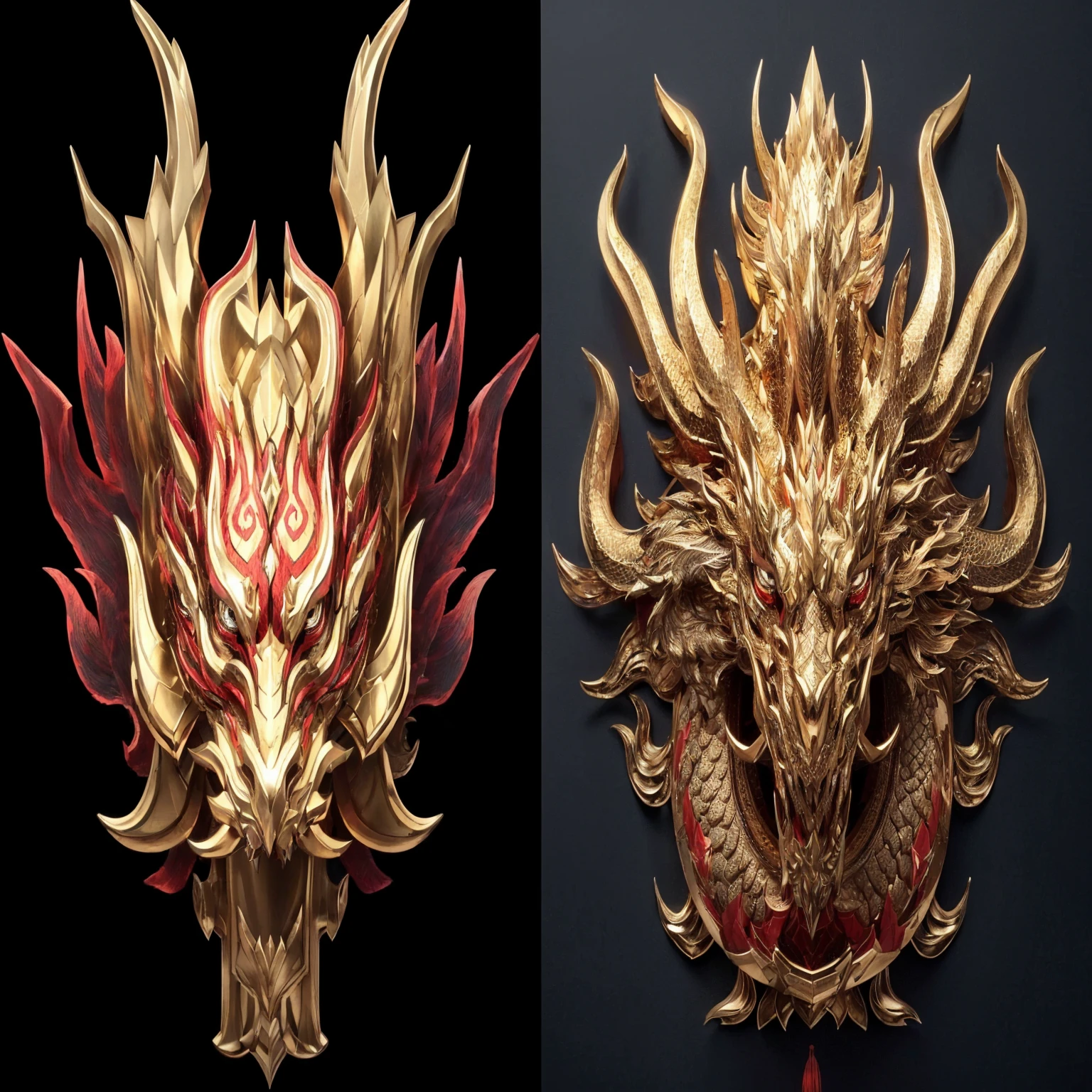 There are two dragon head patterns on the wall, Chinese dragon concept art, 8k high quality detailed art, Complex and gorgeous anime CGI style, High Detail Art, Inspired by Li Kan, Highly detailed cgsociety, Eye-catching and detailed art style, Highly detailed digital art, Highly detailed digital art, Rich in details、lifelike, Highly detailed digital art, As seen on artstation