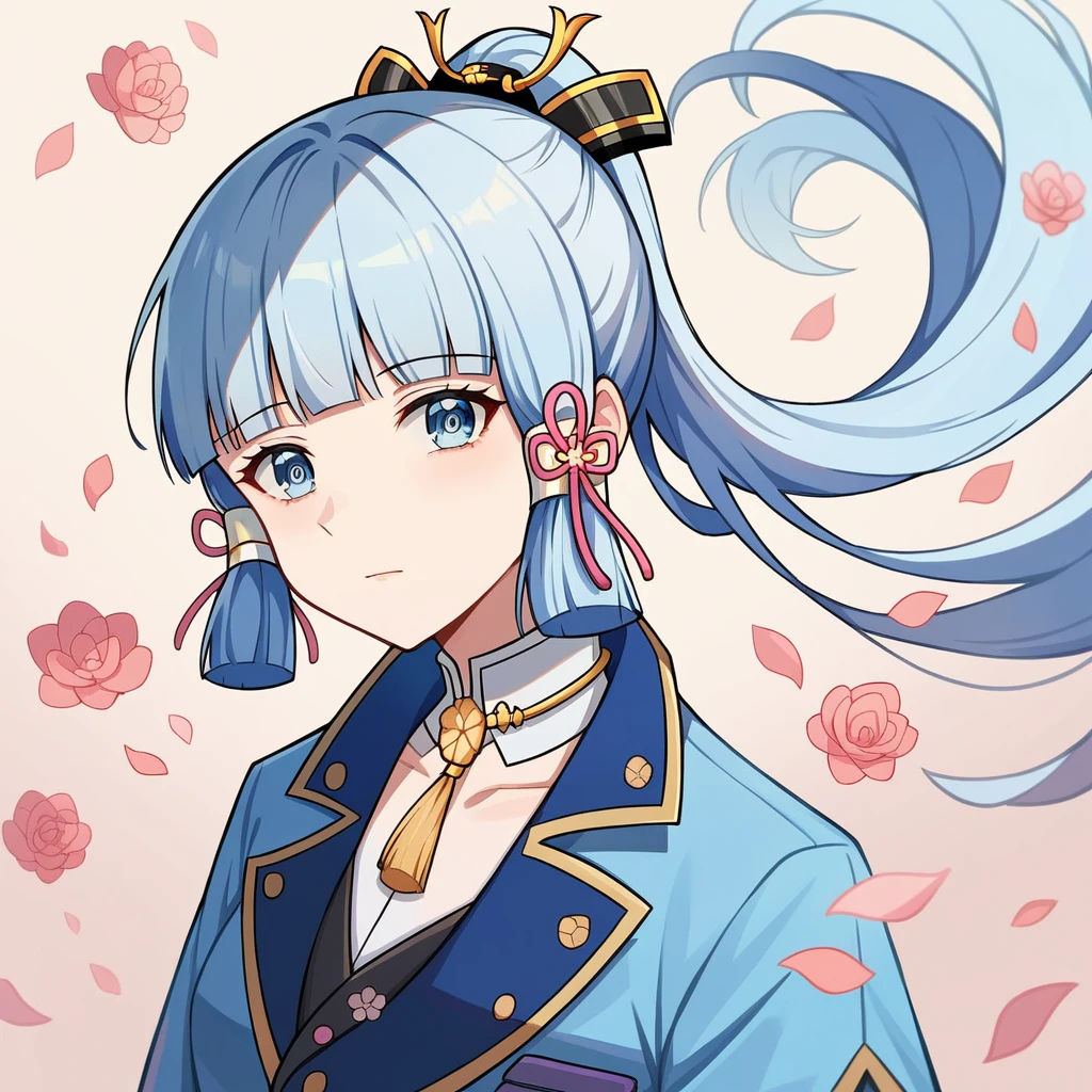 (masterpiece), (best quality), (ultra detailed),(disheveled hair),(illustration), (1girl), (Fashionable clothing), standing, Fashion model, looking at viewer, (interview), (simple background),beautiful detailed eyes, delicate beautiful face, Floating,(high saturation),(colorful splashes),colorful bubble,(shining), focus on face, ponytail, kamisato ayaka, light blue hair, bangs, hair ring, floating flowers, floating hairs, (shining), best lighting, best shadow,