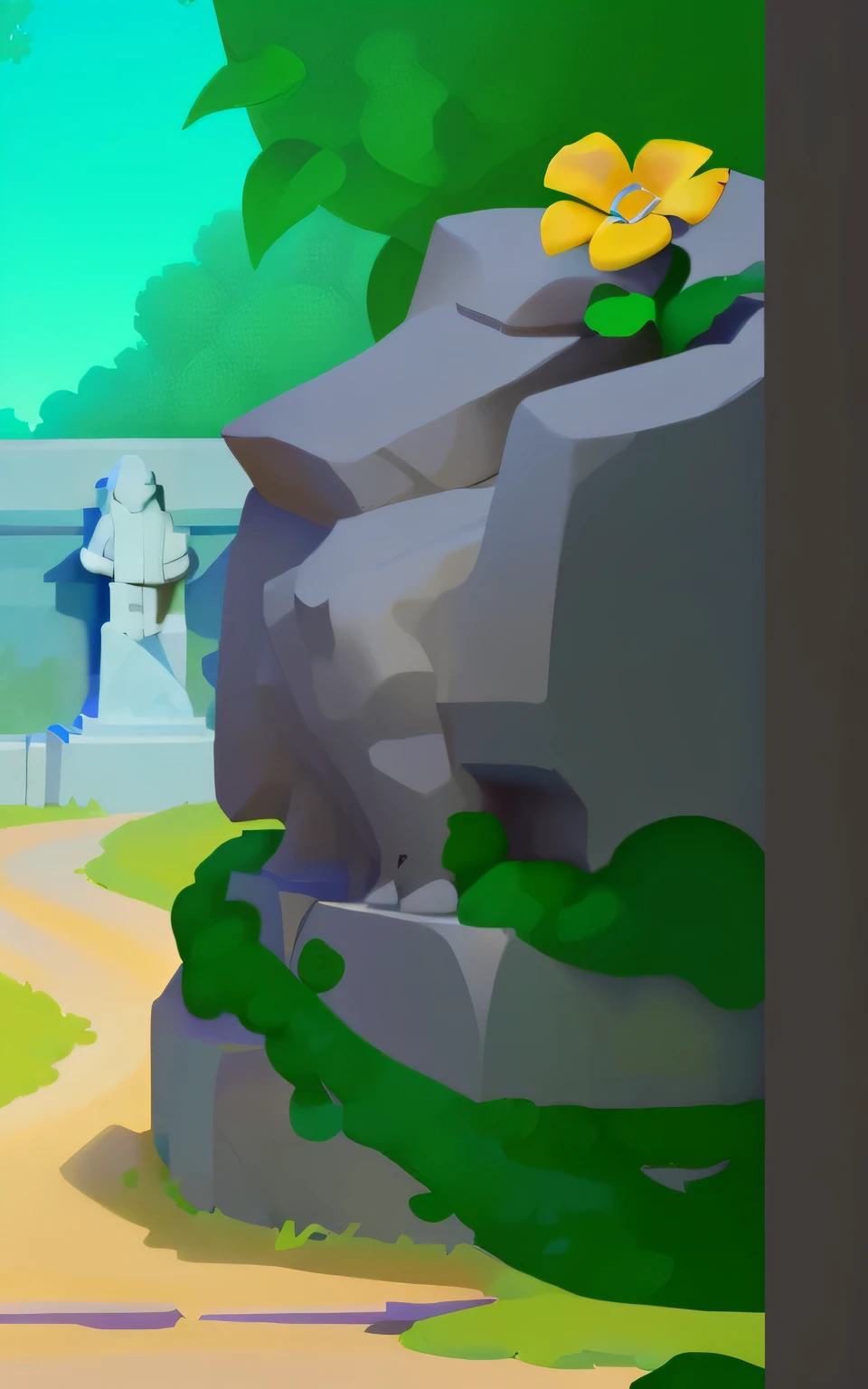 Statues, vines, flowers, European and American cartoon style,