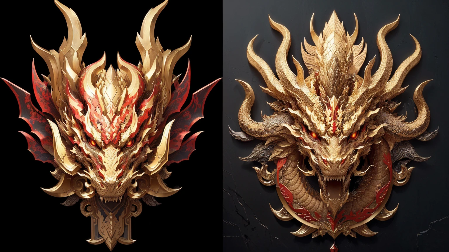 There are two dragon head patterns on the wall, Chinese dragon concept art, 8k high quality detailed art, Complex and gorgeous anime CGI style, High Detail Art, Inspired by Li Kan, Highly detailed cgsociety, Eye-catching and detailed art style, Highly detailed digital art, Highly detailed digital art, Rich in details、lifelike, Highly detailed digital art, As seen on artstation