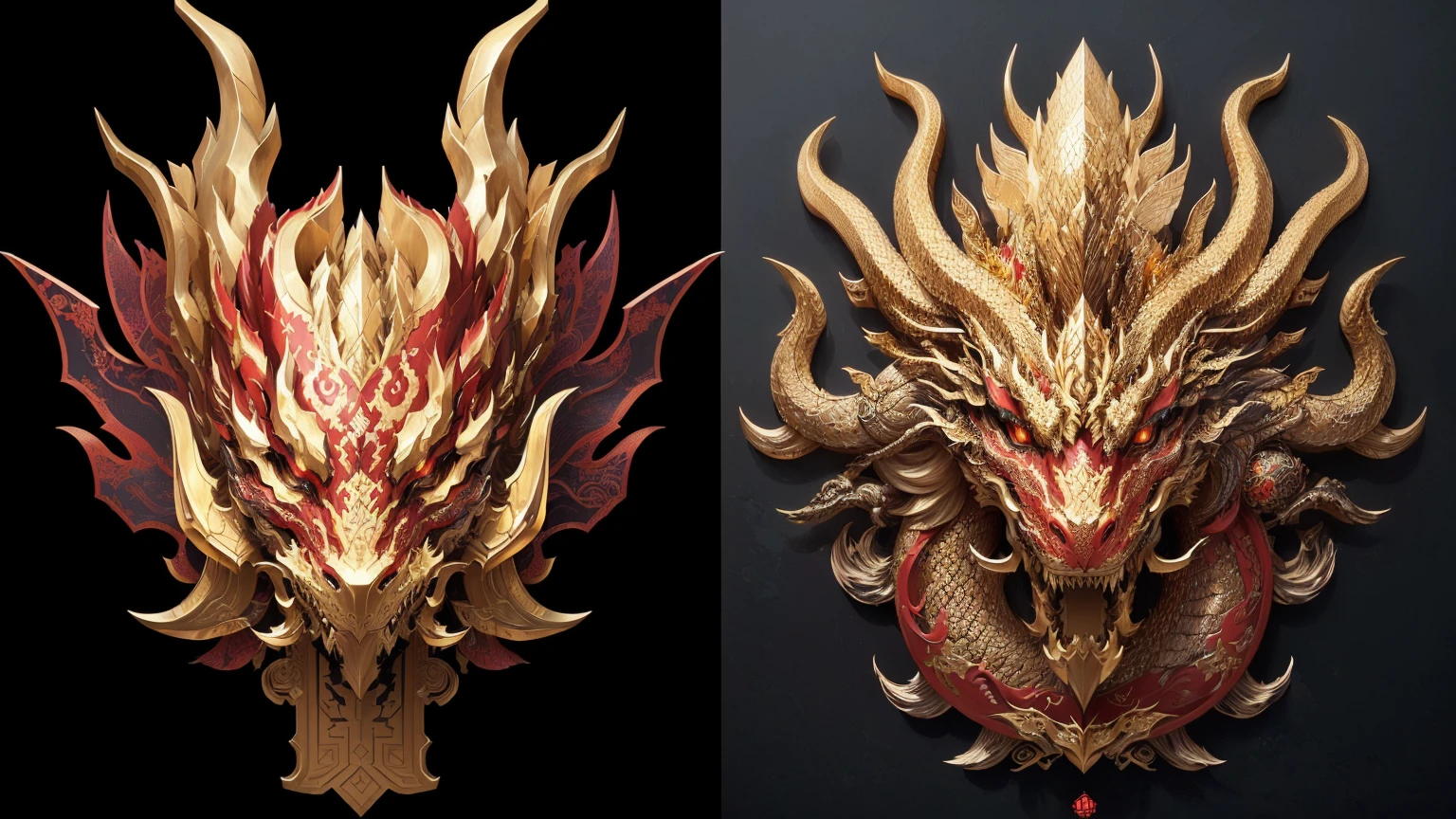 There are two dragon head patterns on the wall, Chinese dragon concept art, 8k high quality detailed art, Complex and gorgeous anime CGI style, High Detail Art, Inspired by Li Kan, Highly detailed cgsociety, Eye-catching and detailed art style, Highly detailed digital art, Highly detailed digital art, Rich in details、lifelike, Highly detailed digital art, As seen on artstation