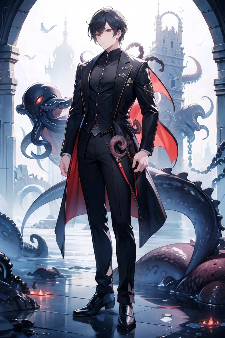 male,Black, warrior, octopus, Devil, Cthulhu, handsome, Full body , standing