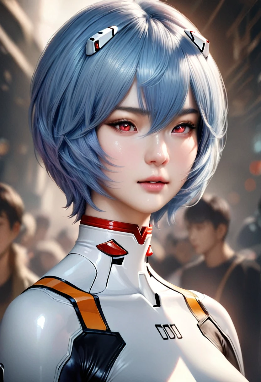 animetoreal,soft light, masterpiece, best quality,high quality,delicate face, realistic,photorealistic,1man,
Ayanami Rei,white bodysuit,red eyes,pilot suit,short hair,blue hair,bangs,interface headset,turtleneck,hair between eyes