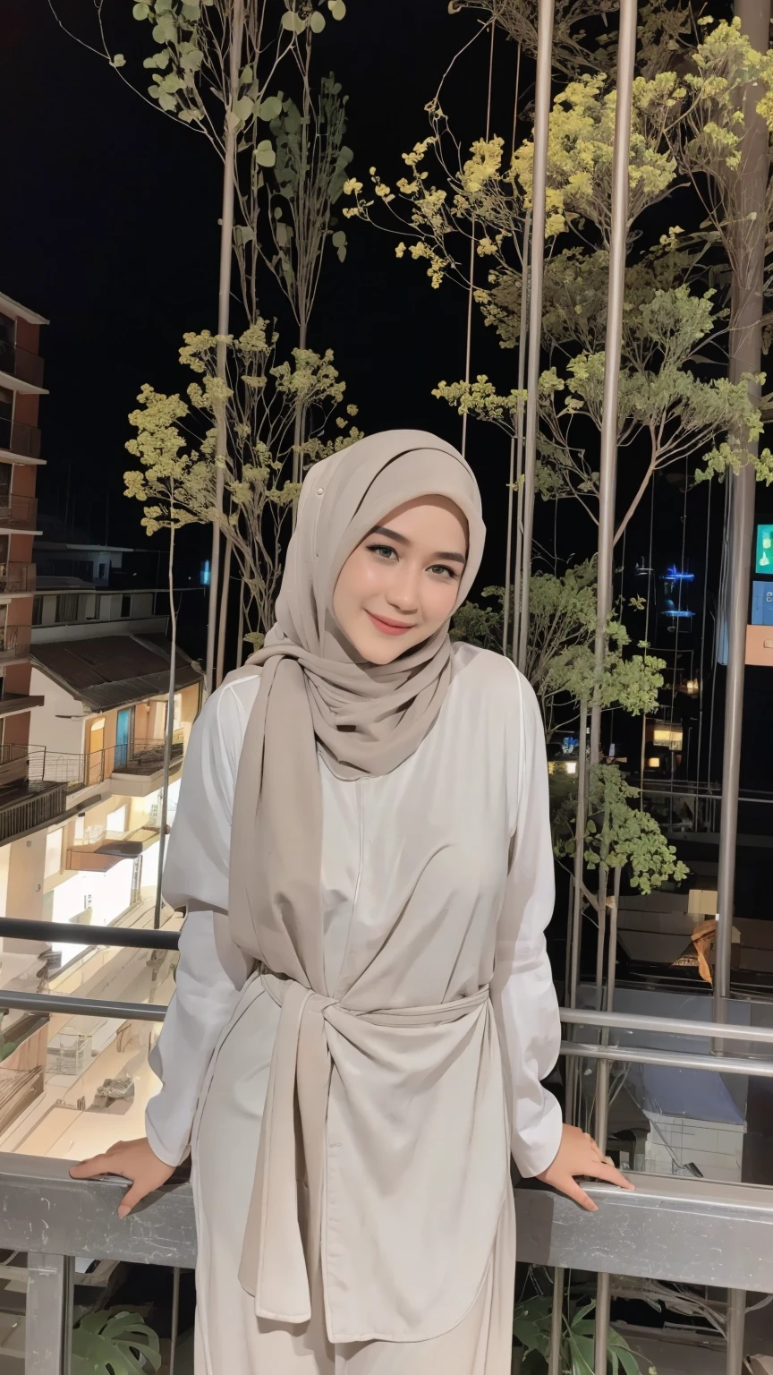 (best masterpiece), ultra-high quality, highly detailed, Ultra-HD Images, soft lighting, Ultra-Fine Picture, DSLR, ultra sharp, ((Ultra-HD Picture:1.4)), 8K IMAGES, ((realistic detailed human:1.2)), indonesian, hijab, big breast, forward chest, wearing Oversized shirts, tight waist-length cargo pants)), Thin smile, Round eyeballs, droopy eyelids, looking down pose, living room, full body