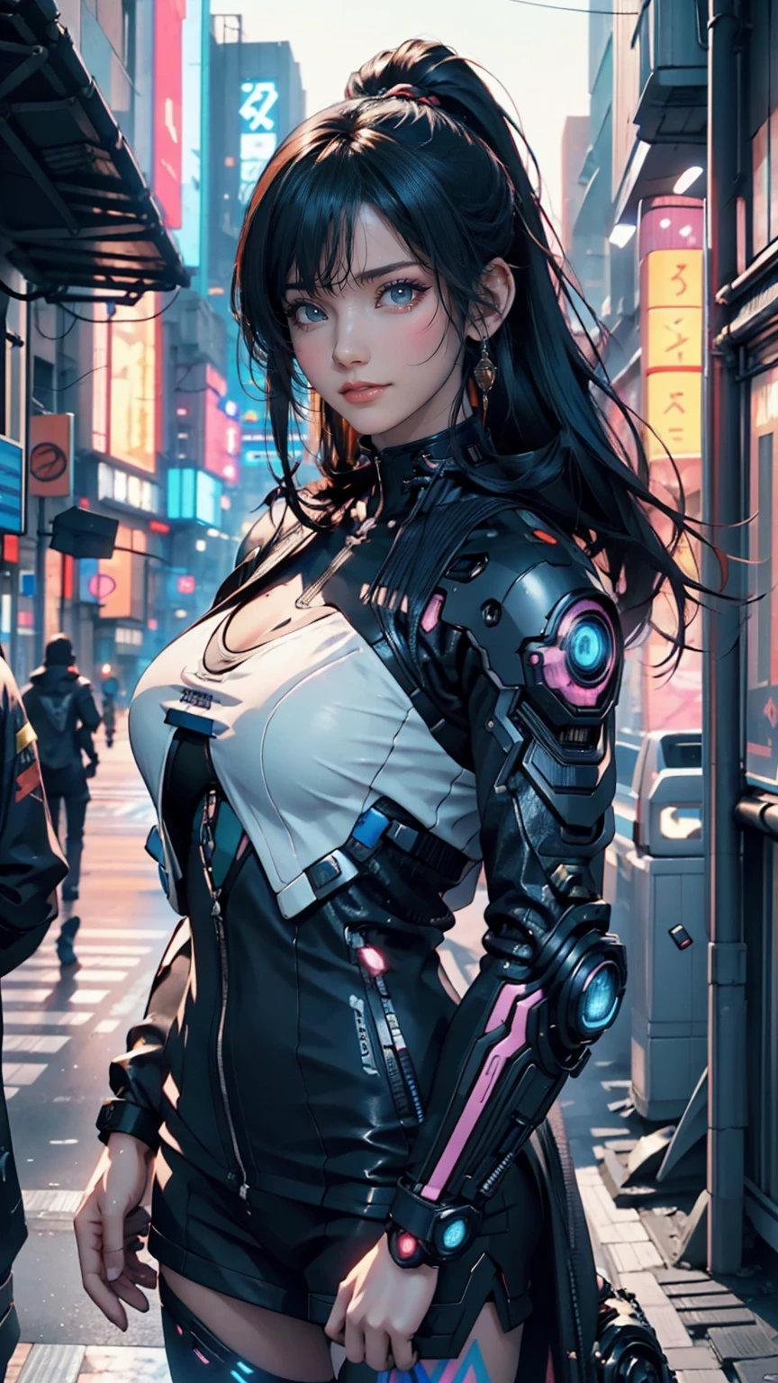 A woman stands on the side of the road, Cyberpunk art by Yang J, Trending on Art Station, realism, artwork in the style of Gwaiz, Anime Style. 8K, Gwaiz, Realistic Anime 3D Style, Trending on cgstation, 🤤 Portrait of a Girl, Hyperrealistic Cyberpunk Style, Anime Style mixed with fujifilm, Dreamy Cyberpunk Girl