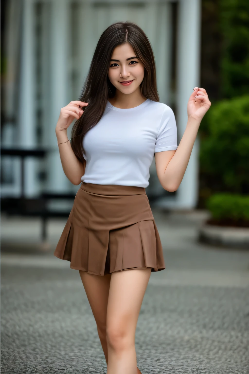 looking at viewer, (big smile:1.3),(beaming smile:1.3),bursting smile, (extremely beautiful face:1.3),(white panties are clearly visible:1.3), (big eyes:1.3),(double eyelids:1.3),(very long silky hair:1.3),(long eyelashes:1.2), beautiful lips, beautiful eyes, beautiful teeth, (realistic cotton panties:1.3),(white panties:1.3),(detailed panties:1.3),32K,masterpiece,(17 year old girl:1.2), (round and small face:1.3), Raw photo, (detailed fingers:1.2),Best Quality, photorealistic, highly detailed CG Unity 32K wallpaper, intricate detailed face, (Ultra detailed skin:1.2) super idol, clear eyes, thick thighs, drooping eyes ,(checked skirt:1.3), Japanese , (brown loafers:1.3), loose socks,
