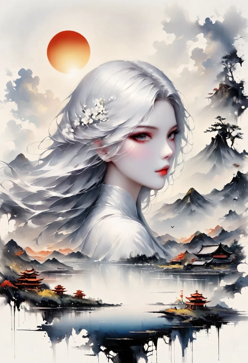 (Lots of white space:1.5),(Lots of white space around:1.6), White background, simple, Minimalism, abstract,Freehand,Aesthetic,black and white,Ink Painting,antiquity,a mountain,sunrise,一幅abstract的艺术插图, author:Li Song, Arte no estilo de Guweiz, arte shin jinyoung, Obra-prima de Guweiz, Ross chart 1. 0, Beautiful digital illustrations, Inspired by non-WLOP, simple數位藝術, jingna zhang, Guweiz, Stunning digital illustrations