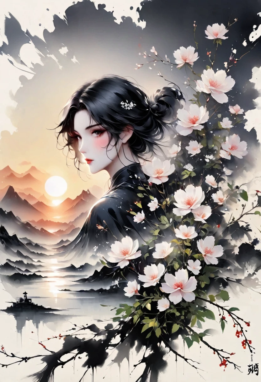 (Lots of white space:1.5),(Lots of white space around:1.6), White background, simple, Minimalism, abstract,Freehand,Aesthetic,black and white,Ink Painting,antiquity,a mountain,sunrise,一幅abstract的艺术插图, author:Li Song, Arte no estilo de Guweiz, arte shin jinyoung, Obra-prima de Guweiz, Ross chart 1. 0, Beautiful digital illustrations, Inspired by non-WLOP, simple數位藝術, jingna zhang, Guweiz, Stunning digital illustrations