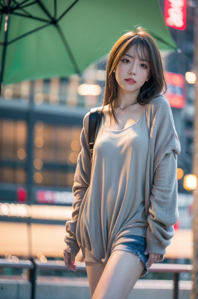 Mix 4,(8K, RAW Photos, Highest quality, Master:1.2), (Realistic, photo-Realistic:1.37),One girl,cute,Cityscape,night,rain,Wet,Professional Lighting,Photon Mapping,Radio City,Physically Based Rendering ,
