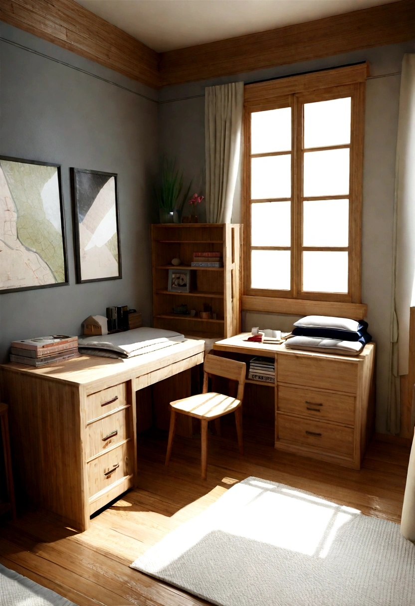 there is a room with a bed, desk, and a chair in it, 3d CAD rendering, basic 3 d rendering, photorealistic room, house interior, 3d unreal render, an interior of room, in style of 3d render, 3d scene, 3 d scene, inside of a bedroom, 3d cg, 3 d cg, very realistic 3 d render