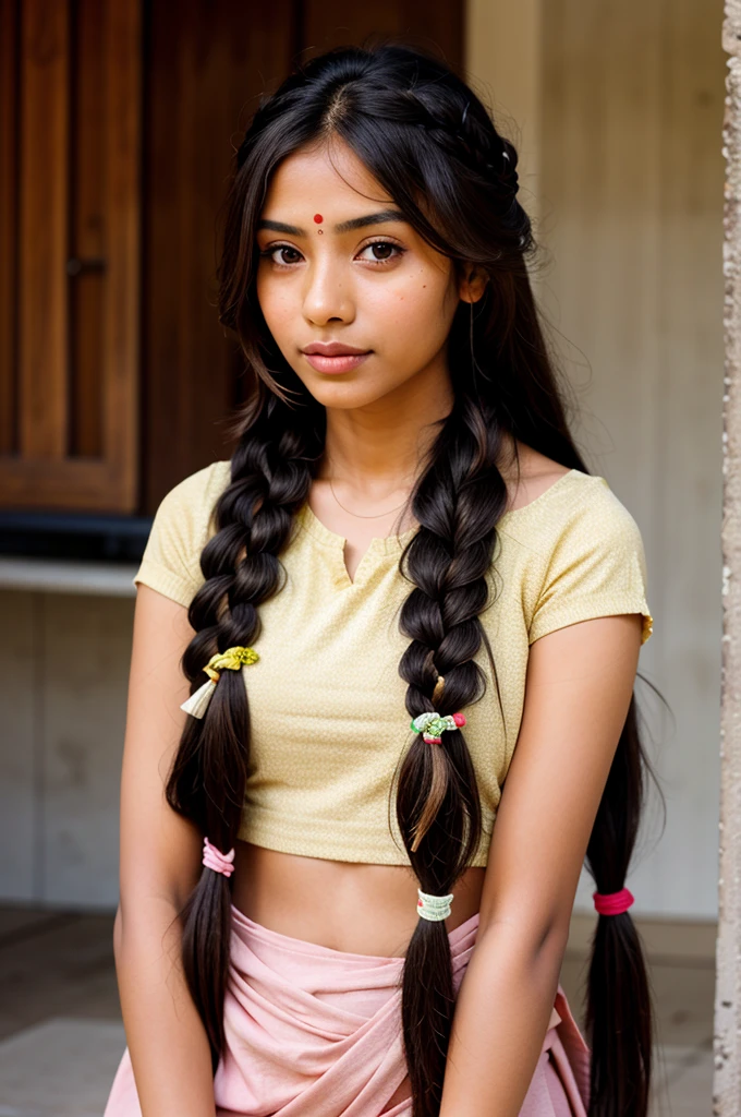 cute 18 year old Indian girl, with braided hairs strait potrait