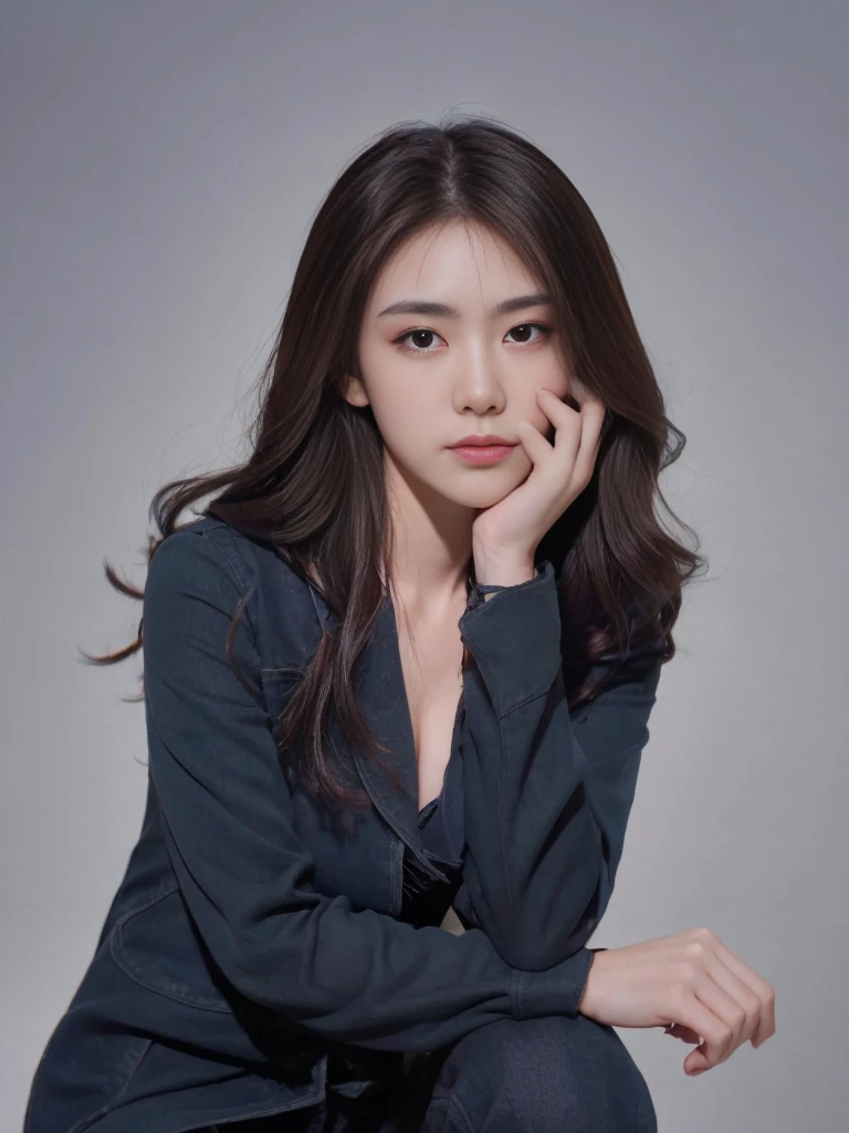 ((Best quality, 8K, Masterpiece :1.3)), Sharp focus :1.2, perfect figure beautiful woman:1.4, Slim abs:1.2, ((dark brown hair, huge tit:1.2)), White collared shirt,Not exposed,(Natural light, the city street:1.1), Highly detailed facial and skin texture,A detailed eye,double eyelid