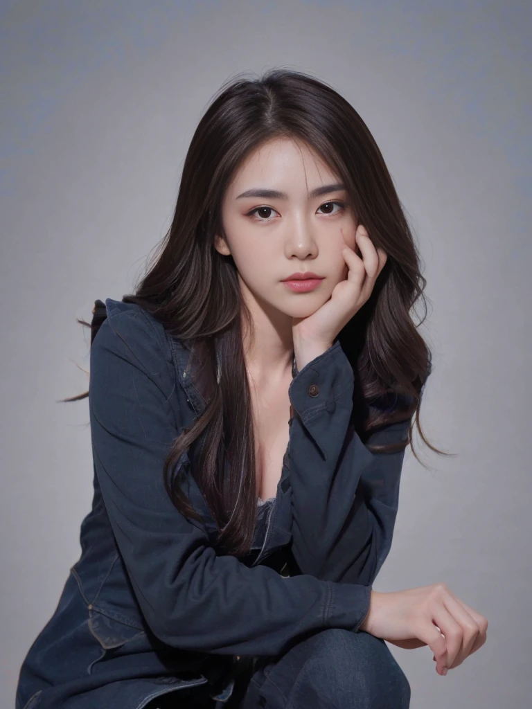 ((Best quality, 8K, Masterpiece :1.3)), Sharp focus :1.2, perfect figure beautiful woman:1.4, Slim abs:1.2, ((dark brown  hair, huge tit:1.2)), White collared shirt，Not exposed，(Natural light, the city street:1.1), Highly detailed facial and skin texture，A detailed eye，double eyelid
