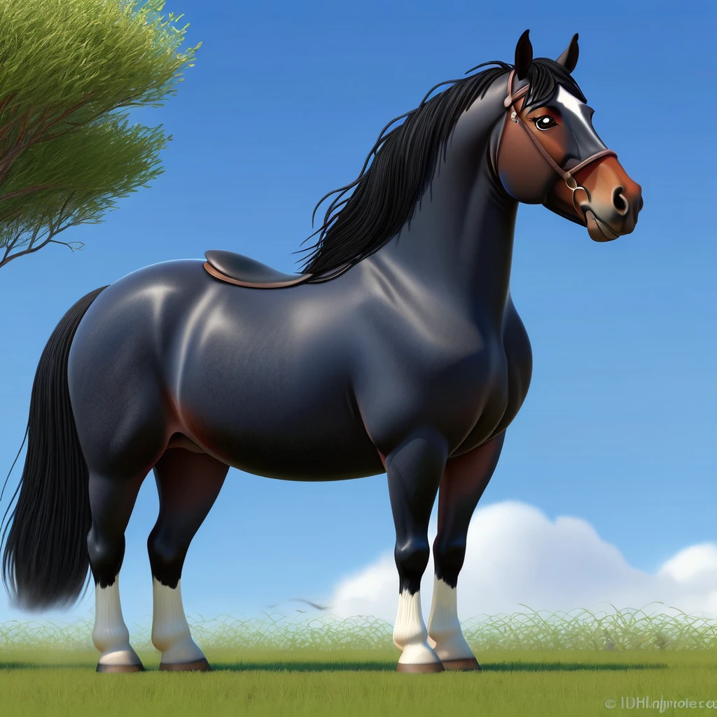 stallion black color horse feral((perfect anatomy)), big butt((perfect precision)), butt view((perfect quality)), two balls between the legs((masterpiece)), beautiful butt((perfect quality)), male, on mid of forest,long black hair((perfect quality)), green eyes((perfect precision)), furry art ((best quality)), disney((best quality)) 4K, Extreme detail