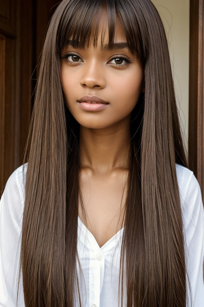 ((Best Quality)), ((Masterpiece)), (detailed), 1 girl, light brown skin, long hair, straight hair, fringe