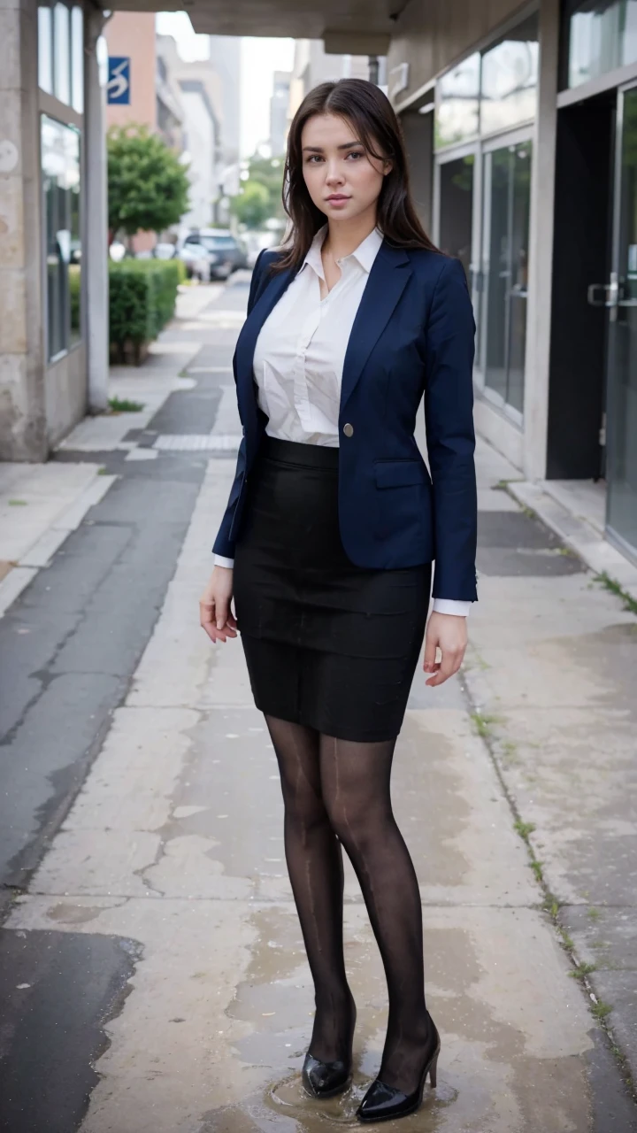 (masutepiece,High quality,16k:1.1),(depth of fields:1.3) ,((front body:1.35)), Ukrainian ,Woman, blonde,makeup,((cotton business suit, black pencil skirt)), tights,huge breasts, voluptuous, thicc, curvy,(Looking at Viewer:1.3),(full body shot:1.2),(Beautiful Morning view of town:1.2),peeing self, wetting her clothes, can't hold her pee face, wetting herself desperate,wet skirt very badly in the front, her body can't hold her pee and wets herself ultra desperate in the middle of the cicty in absolute desperaton wetting herself, pee runing down her legs, standing up, hyper pee desperate face, big pee pudle