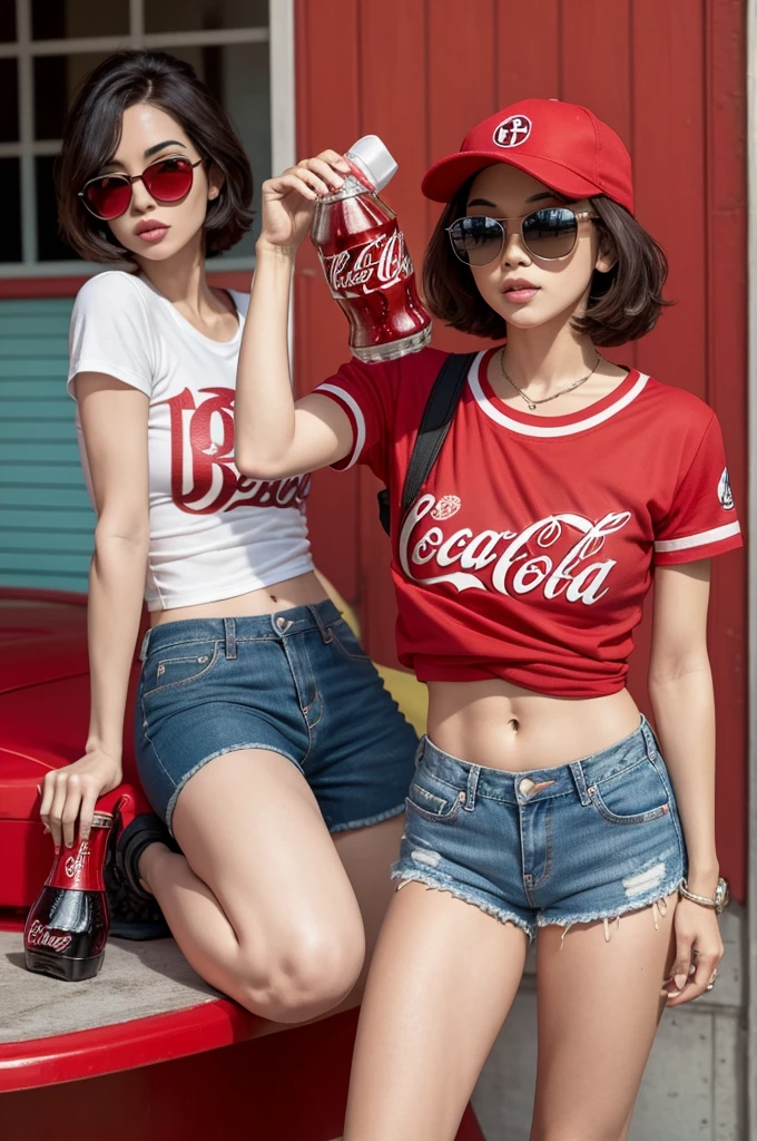 Snoopy with Flamengo shirt , cap denim shorts, sunglasses and sneakers ,
Drinking a coca cola based on Disney pix